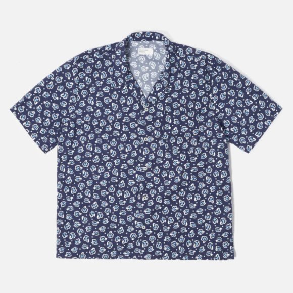 Universal Works Road Shirt In Navy Organic Flower Cotton - Picture 2 of 11